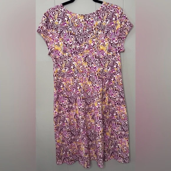 Sahalie Cap Sleeve Stretch Paisley Batik Jersey Stretch Dress Womens Large - Picture 2 of 9
